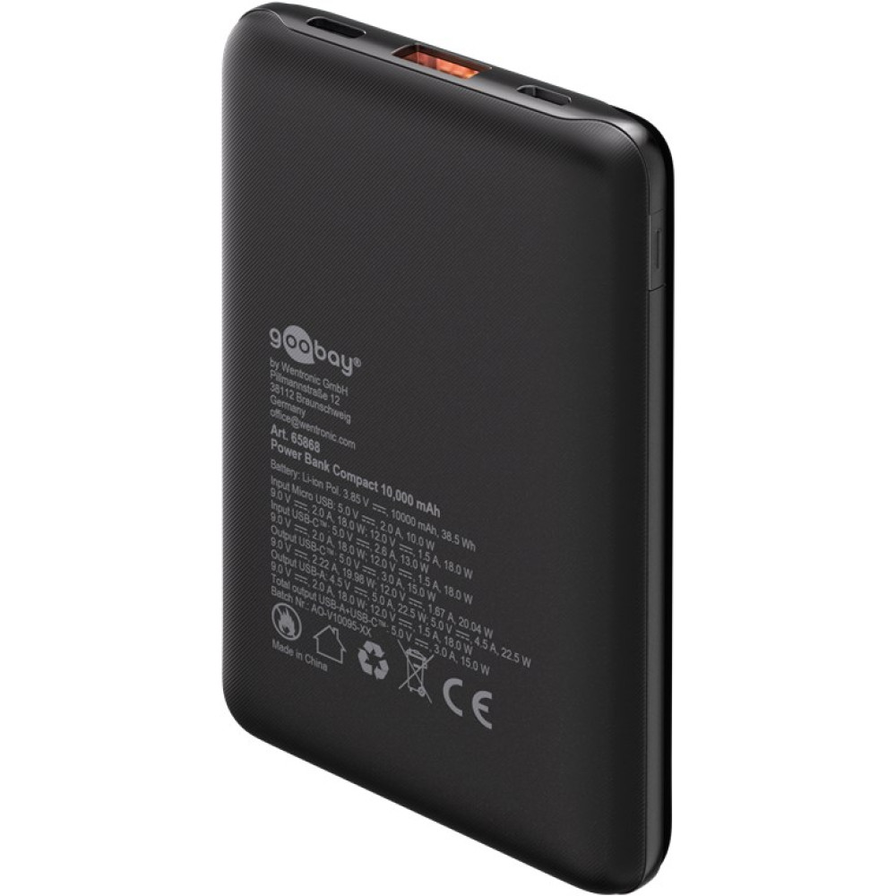 Power Bank Compact 10,000 mAh, goobay 65868 γρήγορης φόρτισης Power Bank Compact 10,000 mAh, goobay 65868 γρήγορης φόρτισης