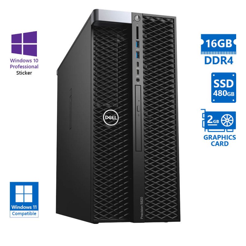 Refurbished PC Dell Precision 5820 Tower (Xeon W-2123/16GB/480GB/Nvidia 2GB)