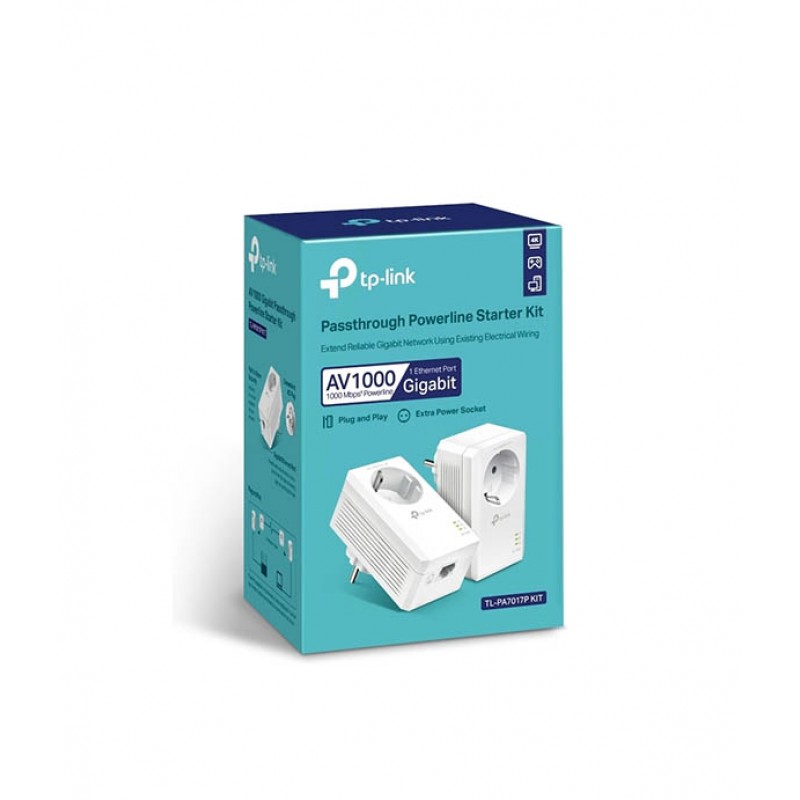 TP-LINK TL-PA7017P KIT v4 Powerline Dual for Wired Connection with Passthrough Socket and Gigabit Ethernet Port