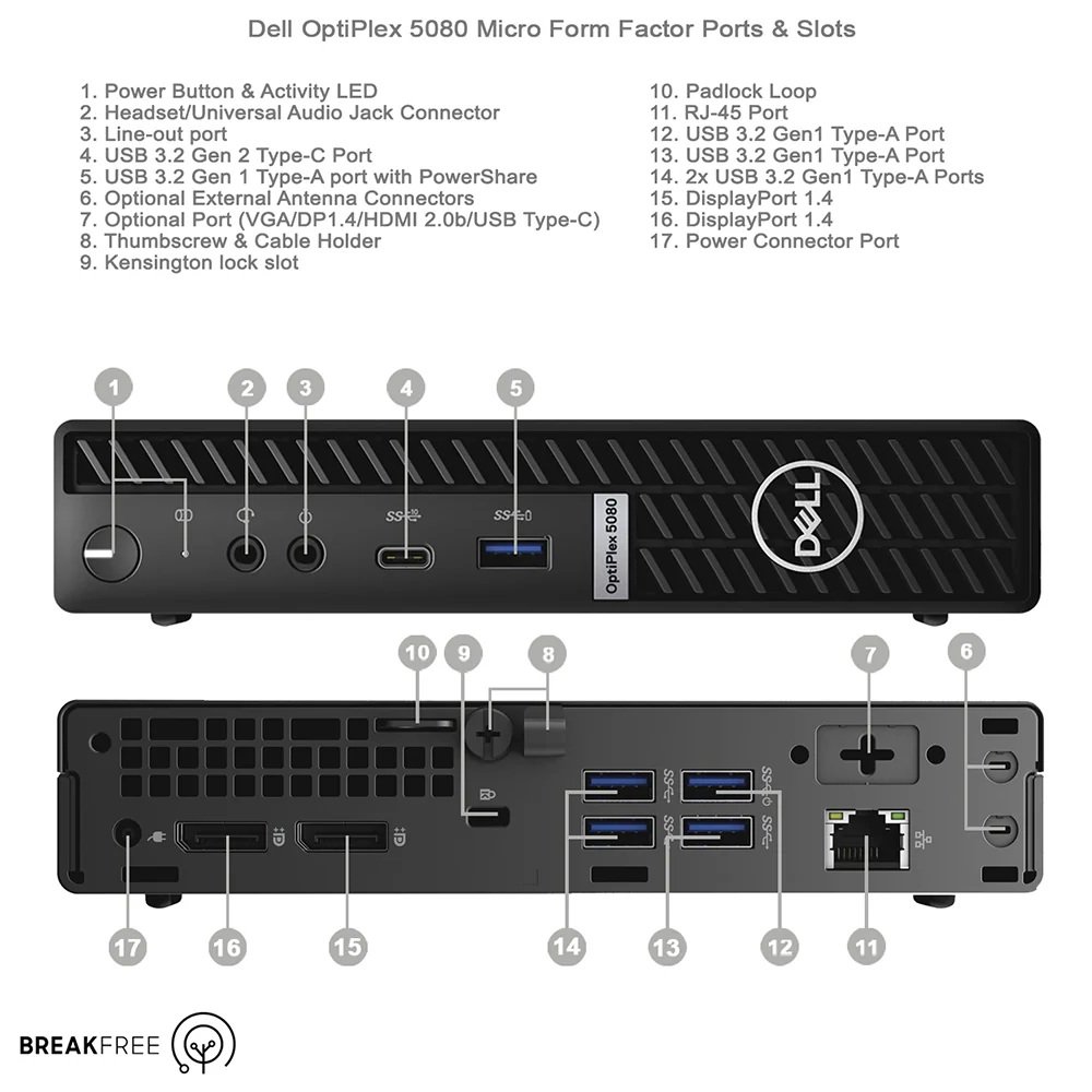 DELL Optiplex 5080 Micro WiFi Refurbished Grade A+(I5 10500T/16GB/256GB NVMe SSD/W11 Pro)