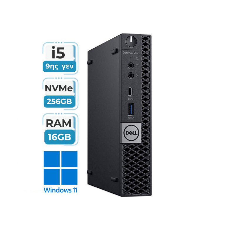 Dell Optiplex 7070 Micro MFF Intel Core i5-9500t 16GB RAM SSD 256GB NVMe Wifi Onboard Windows 11 Pro Refurbished Grade A+